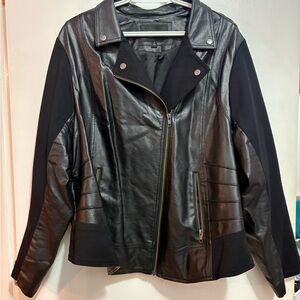 Torrid Black Faux Leather Jacket with Contrast Sleeves